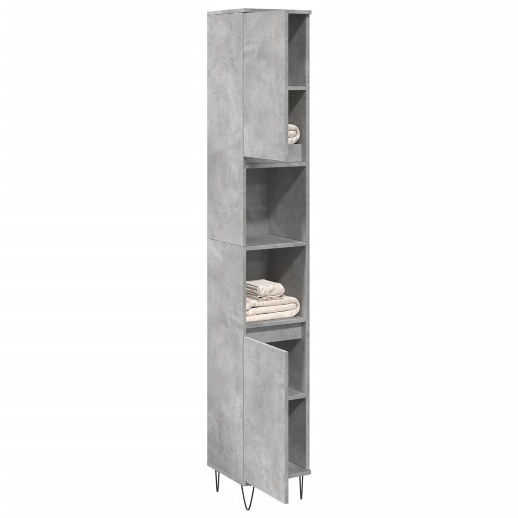 Armadietto Bagno Grigio Cemento 30x30x190 cm Legno Multistrato