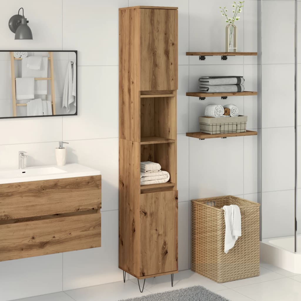 Armadietto Bagno Rovere 30x30x190 cm Legno Multistrato