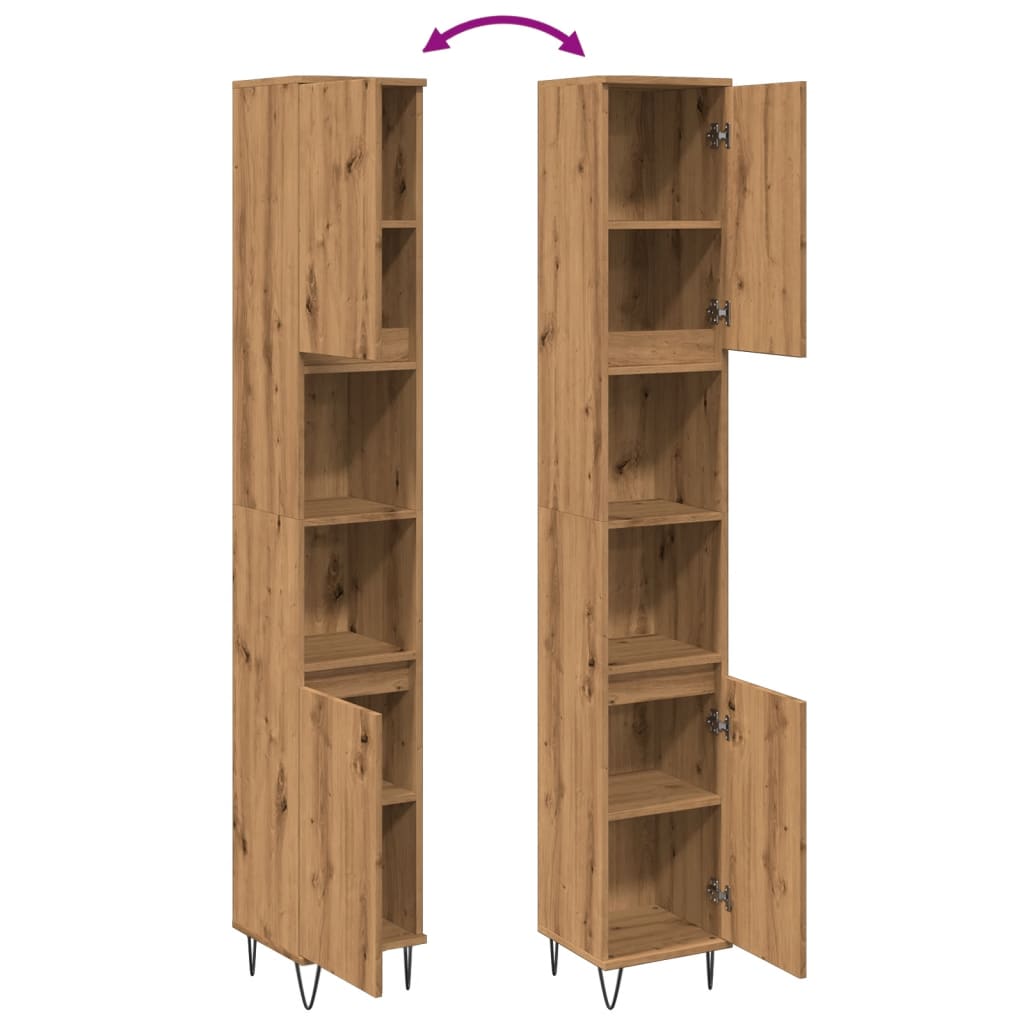 Armadietto Bagno Rovere 30x30x190 cm Legno Multistrato