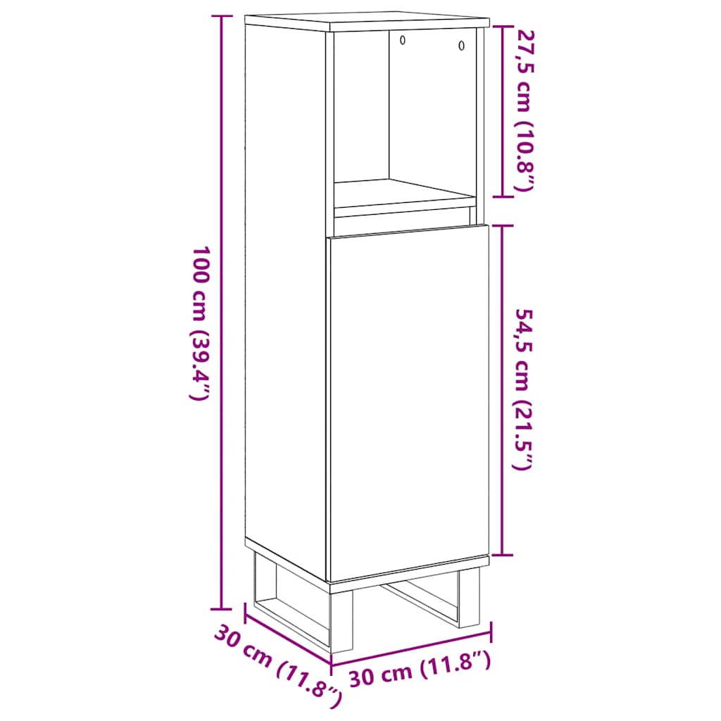 Armadietto da Bagno Grigio Cemento 30x30x100 cm in Truciolato