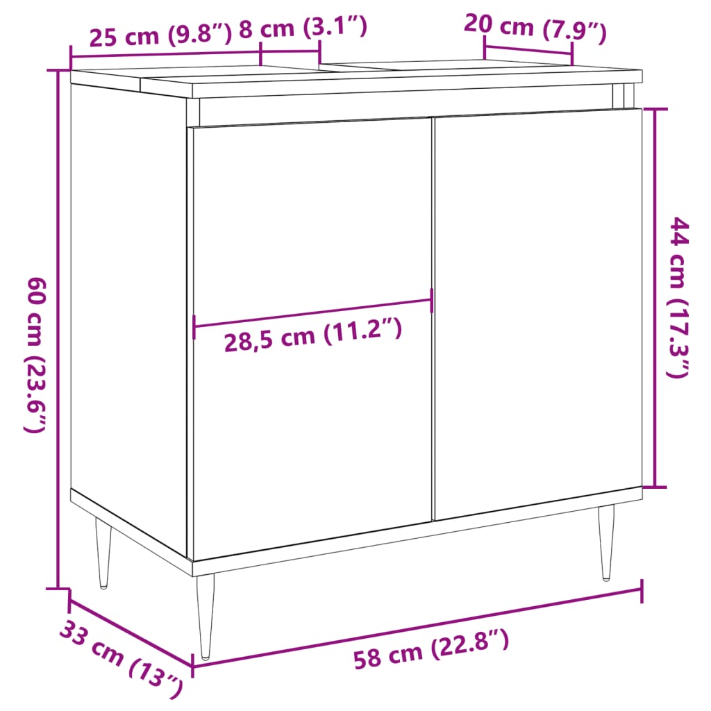 Armadietto da Bagno Grigio Cemento 58x33x60cm in Truciolato