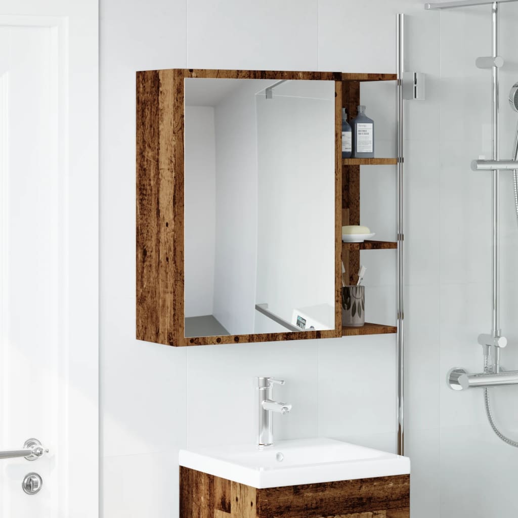 Mobile da Bagno a Specchio Legno Antico 62,5x20,5x64 cm Legno