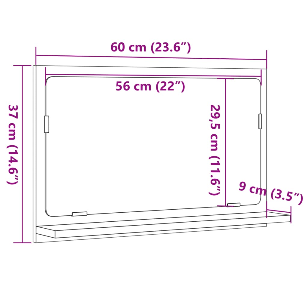 Mobile da Bagno con Specchio Legno Antico 60x11x37cm Truciolato