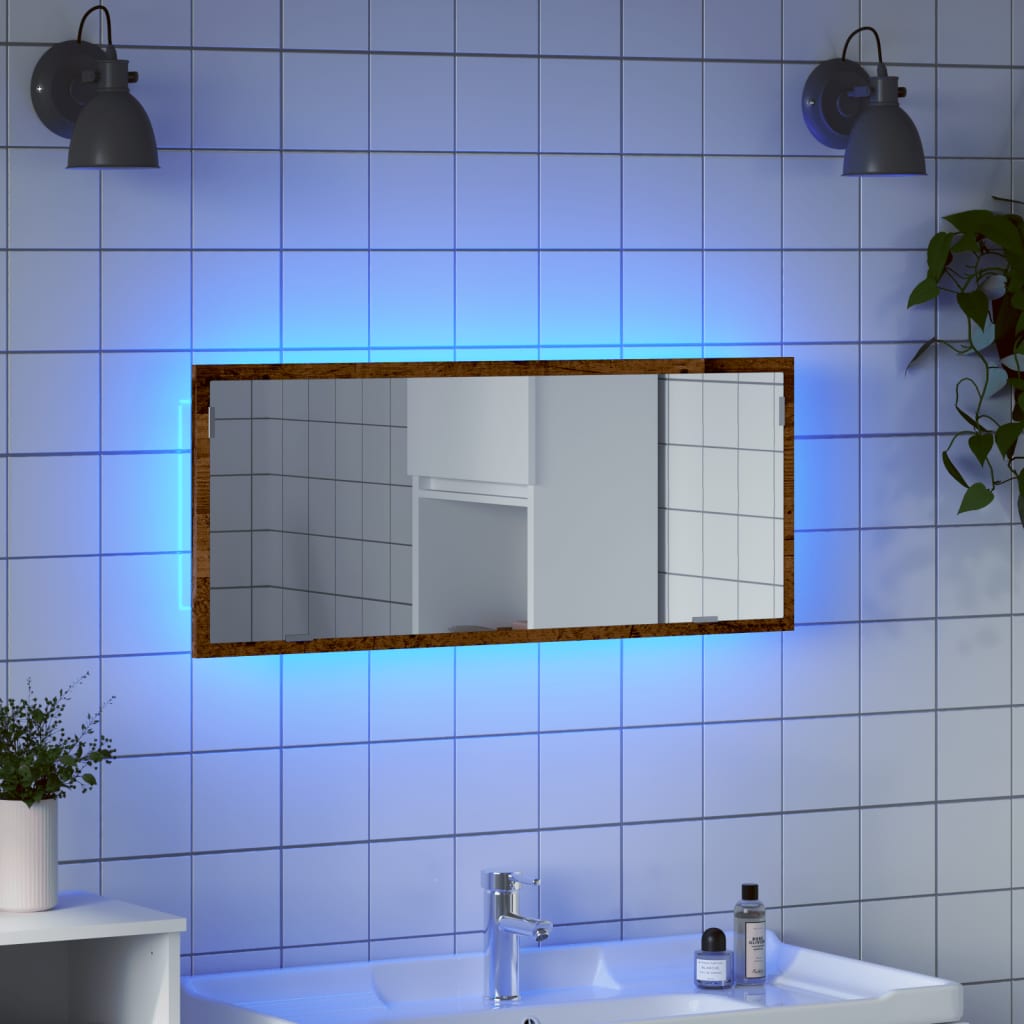 Specchio Bagno LED Legno Antico 100x8,5x37 cm Legno Multistrato