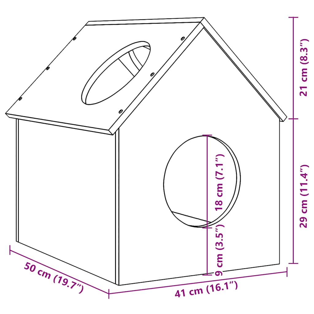 Cuccia per Gatti 41x50x50 cm in Legno Massello di Pino