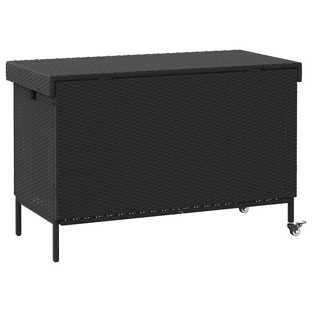 Contenitore da Giardino con Ruote Nero 110x55x73 cm Polyrattan