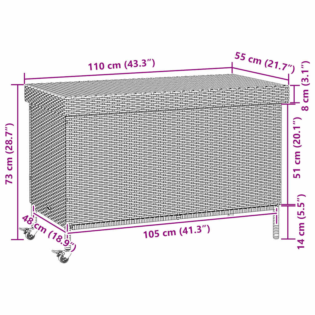 Contenitore da Giardino con Ruote Grigio Chiaro Polyrattan