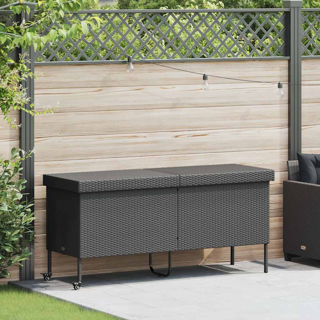 Contenitore da Giardino con Ruote Nero 160x55x75 cm Polyrattan