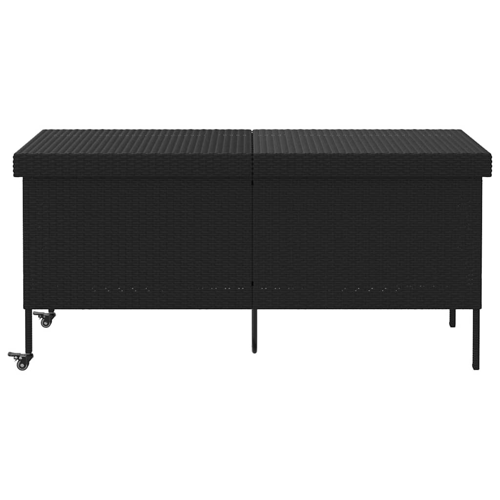 Contenitore da Giardino con Ruote Nero 160x55x75 cm Polyrattan