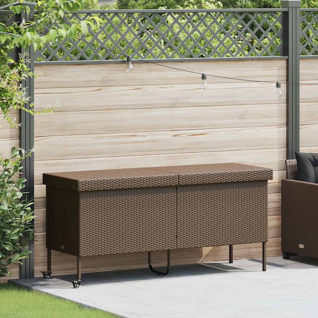 Contenitore da Giardino con Ruote Marrone Polyrattan