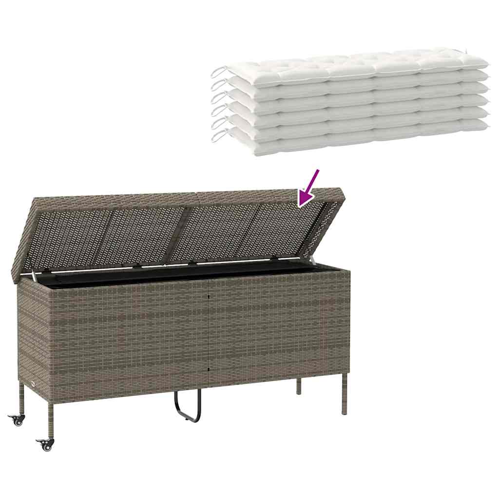 Contenitore da Giardino con Ruote Grigio 160x55x75cm Polyrattan