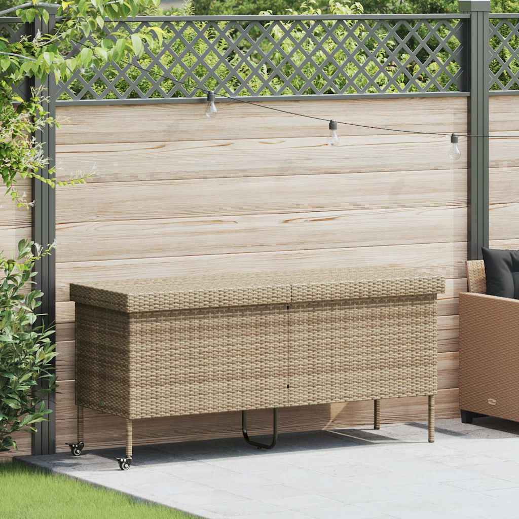 Contenitore da Giardino con Ruote Beige 160x55x75 cm Polyrattan