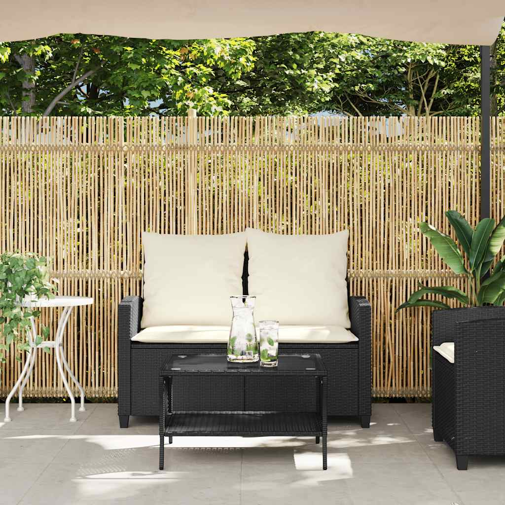 Divano da Giardino a 2 Posti Cuscini&Tavolo Nero in Polyrattan