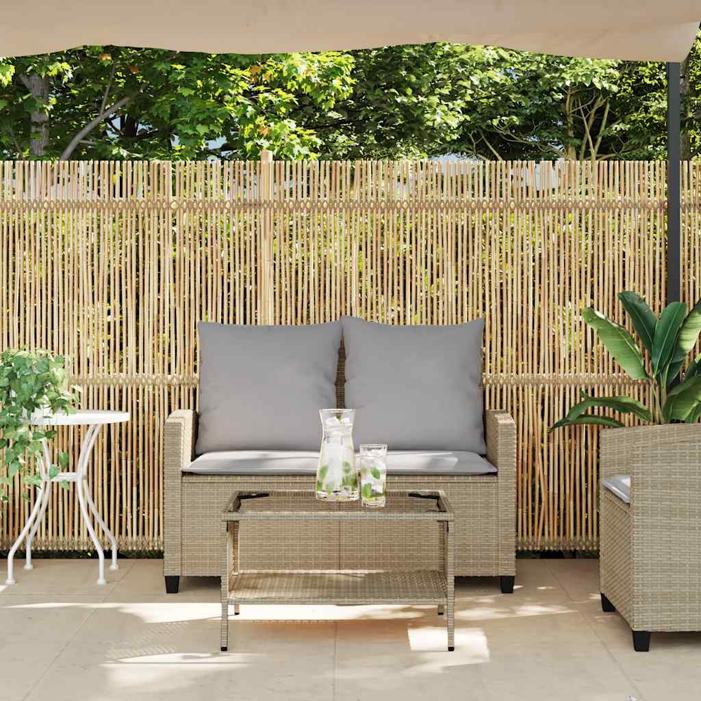 Divano Giardino 2 Posti con Cuscini e Tavolo Beige Polyrattan