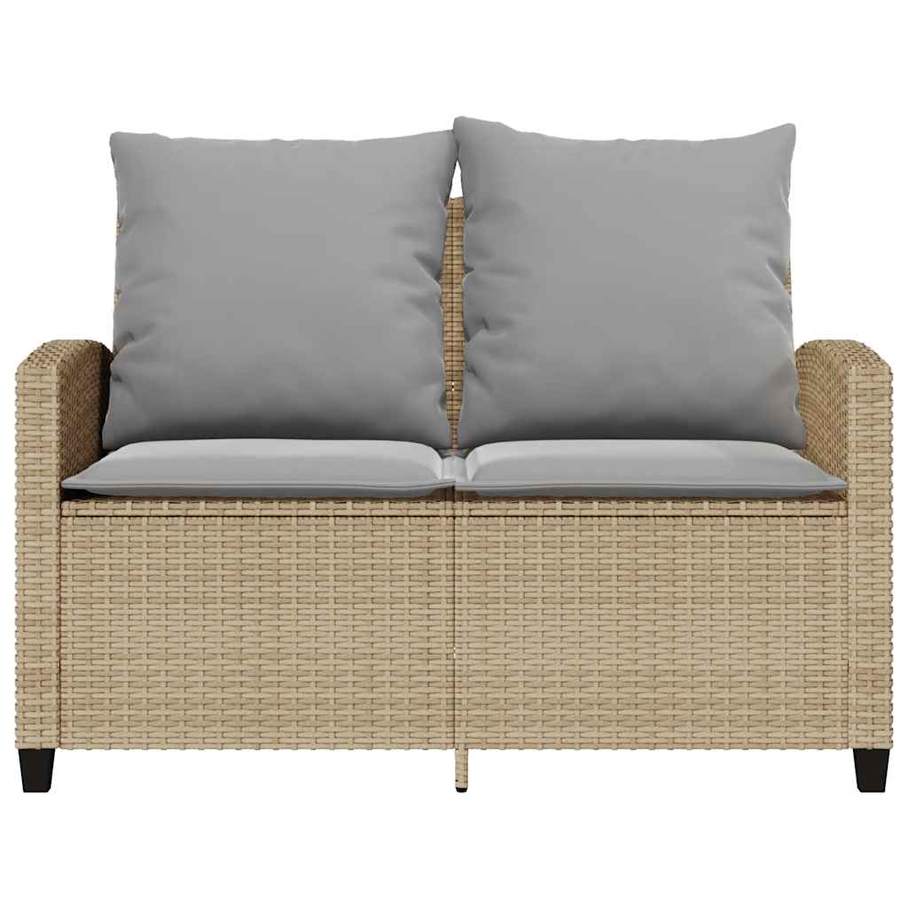 Divano Giardino 2 Posti con Cuscini e Tavolo Beige Polyrattan