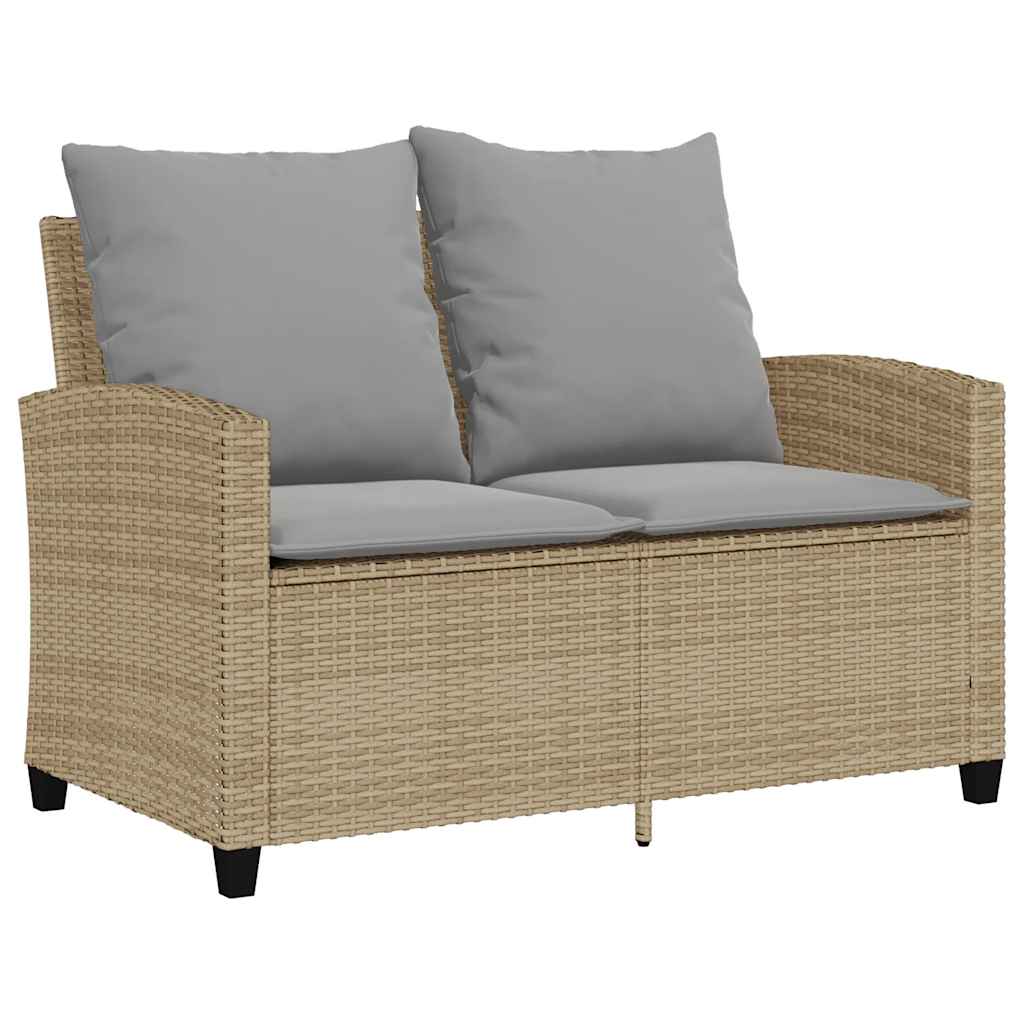 Divano Giardino 2 Posti con Cuscini e Tavolo Beige Polyrattan