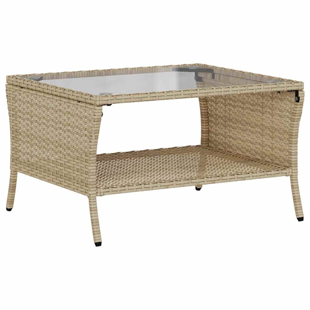 Divano Giardino 2 Posti con Cuscini e Tavolo Beige Polyrattan