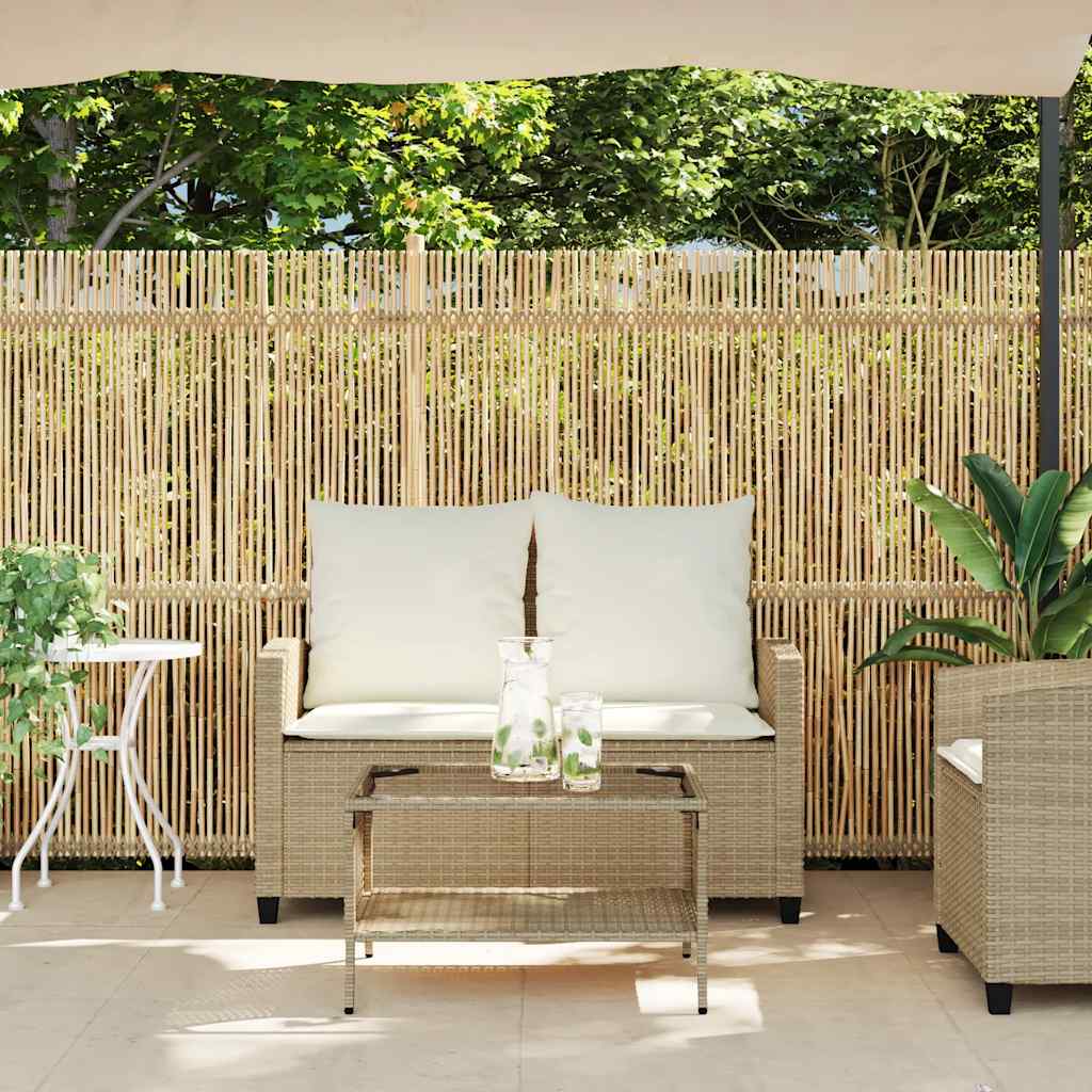 Divano Giardino 2 Posti con Cuscini e Tavolo Beige Polyrattan