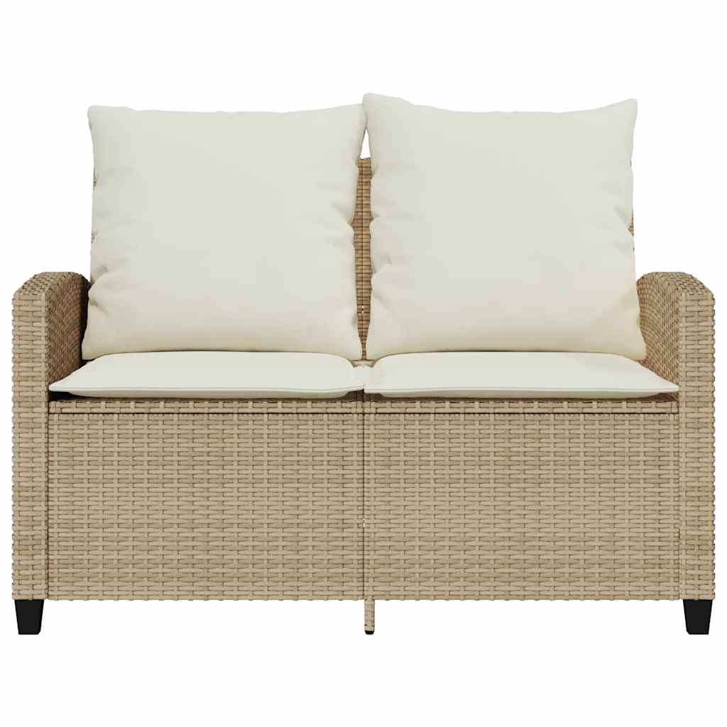 Divano Giardino 2 Posti con Cuscini e Tavolo Beige Polyrattan