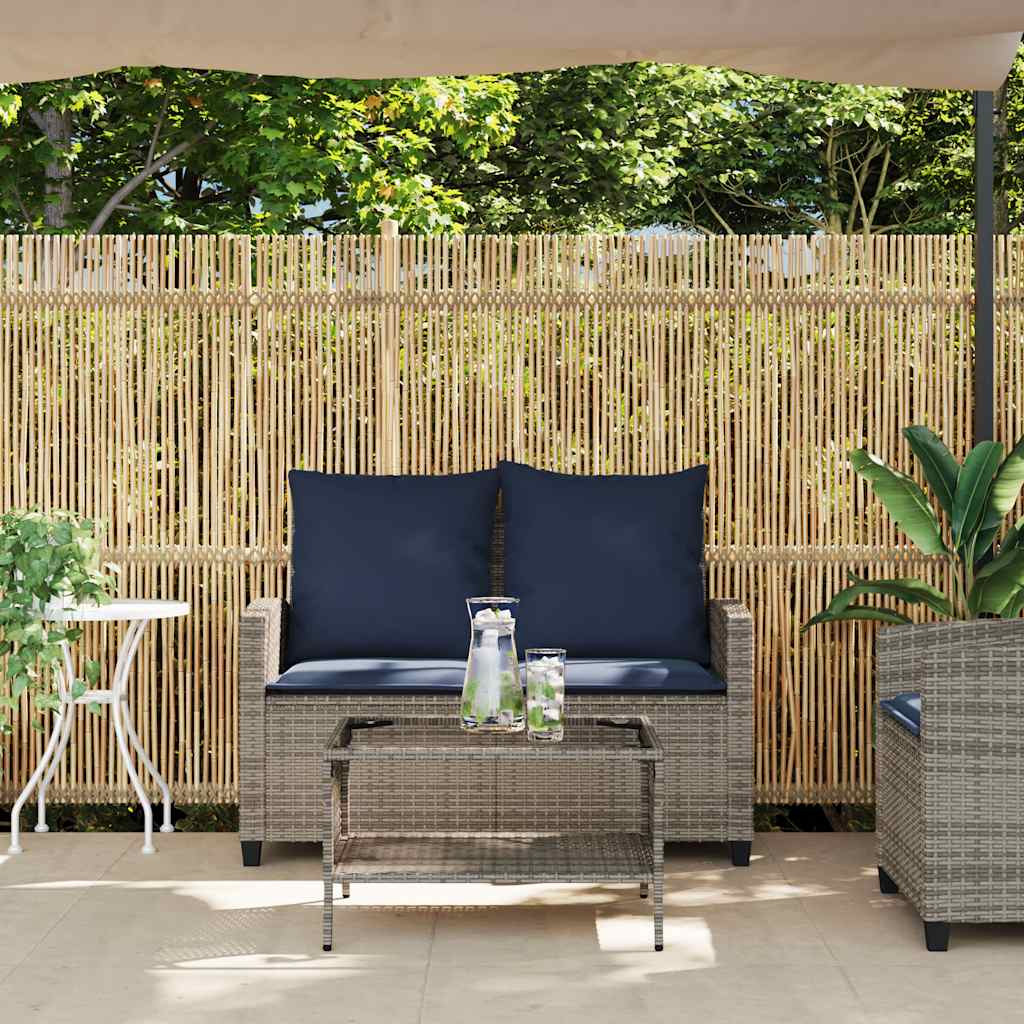 Divano da Giardino a 2 Posti Cuscini&Tavolo Grigio Polyrattan