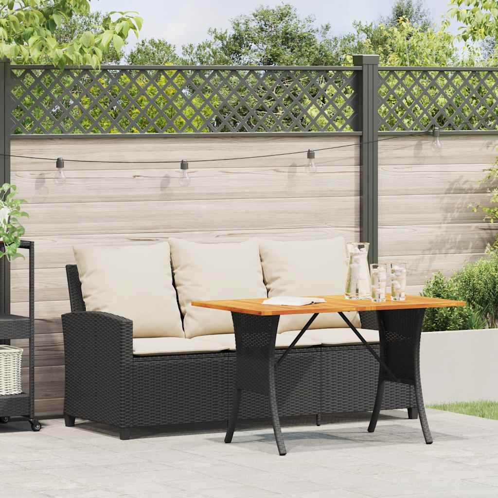 Divano da Giardino a 3 Posti Cuscini&Tavolo Nero in Polyrattan