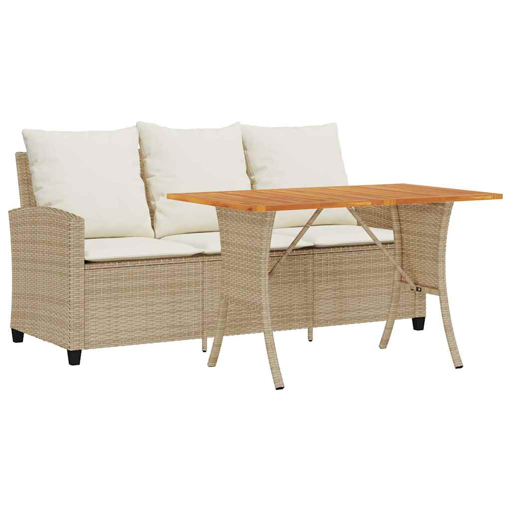 Divano Giardino 3 Posti con Cuscini e Tavolo Beige Polyrattan