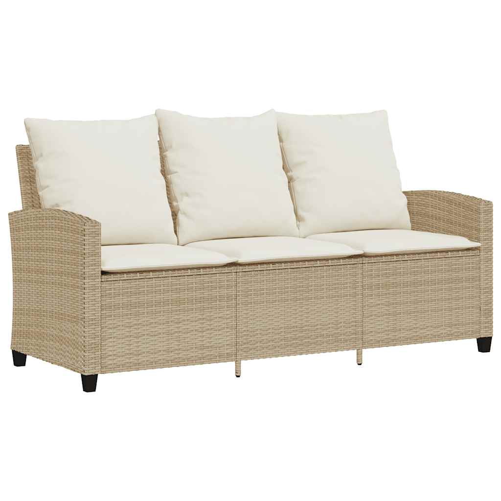 Divano Giardino 3 Posti con Cuscini e Tavolo Beige Polyrattan