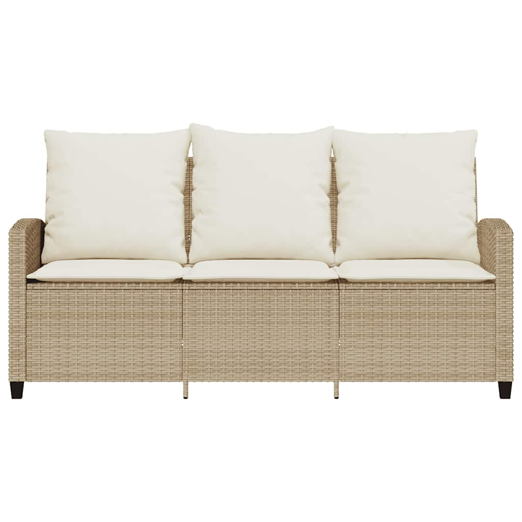 Divano Giardino 3 Posti con Cuscini e Tavolo Beige Polyrattan