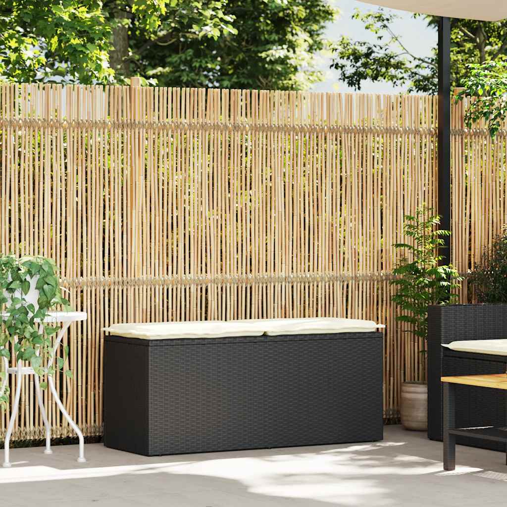 Panca da Giardino con Cuscino Nera 110x40x44 cm in Polyrattan