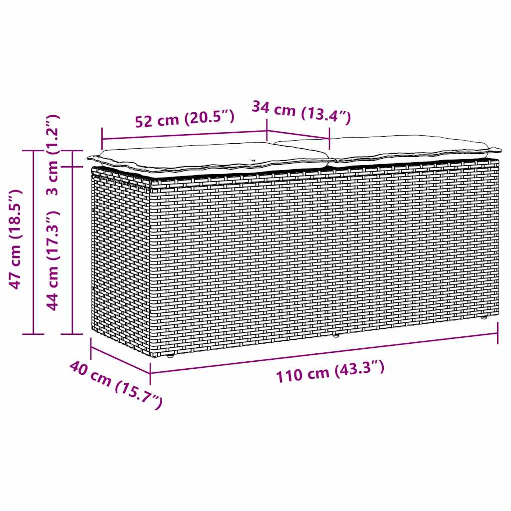 Panca da Giardino con Cuscino Grigio 110x40x44 cm in Polyrattan