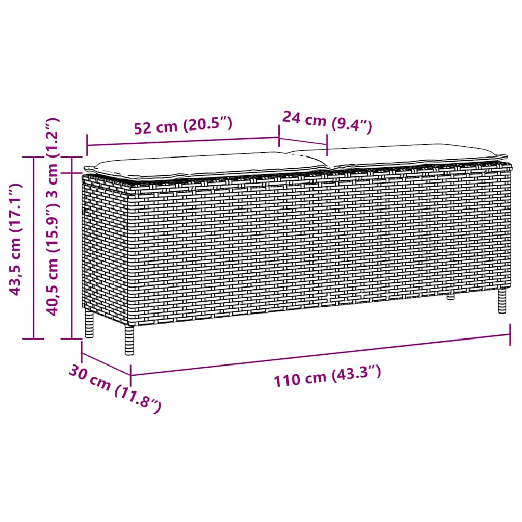 Panca da Giardino con Cuscino Marrone 110x30x40,5 cm Polyrattan