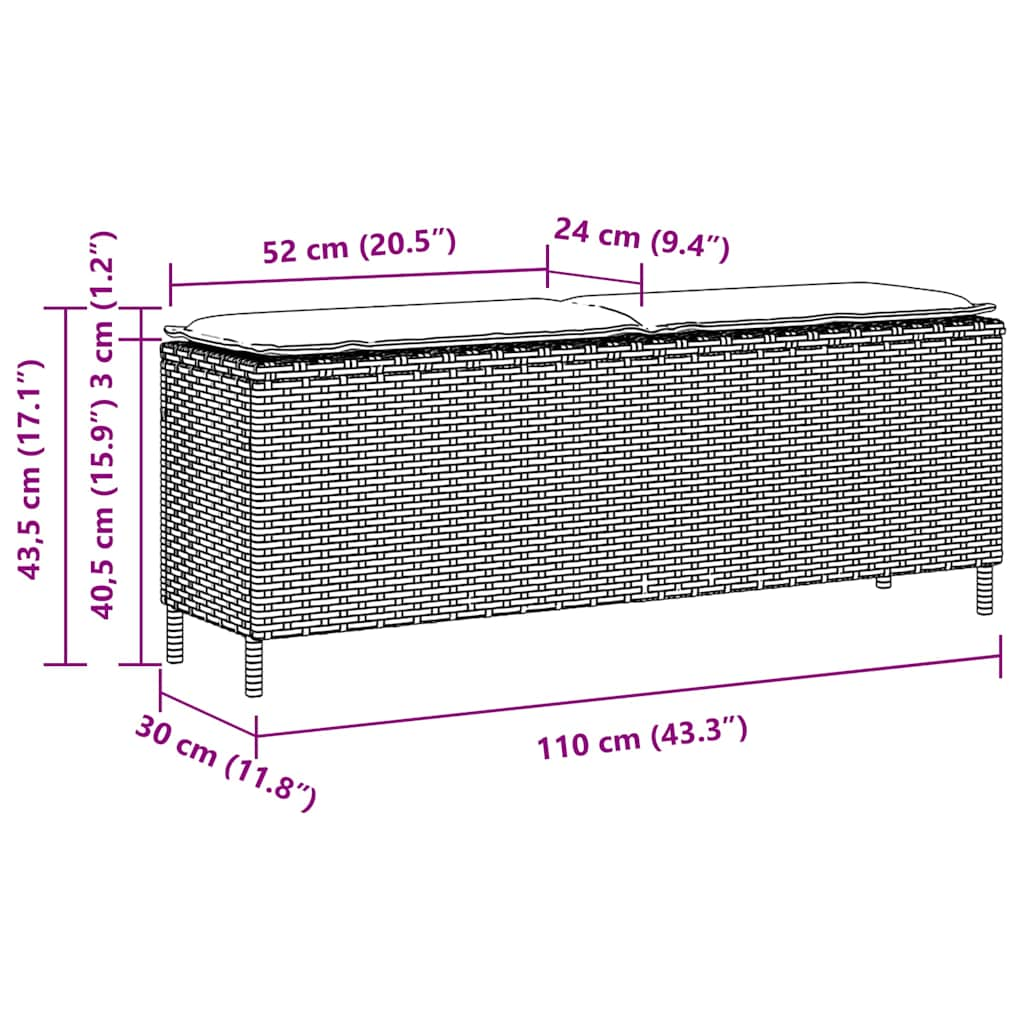 Panca da Giardino con Cuscino Grigio 110x30x40,5 cm Polyrattan