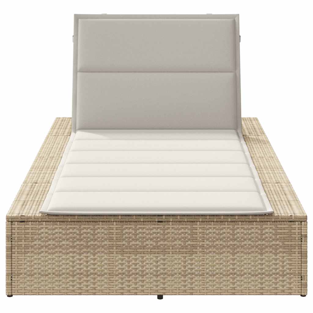 Lettino Prendisole con Cuscino Galleggiante Beige in Polyrattan