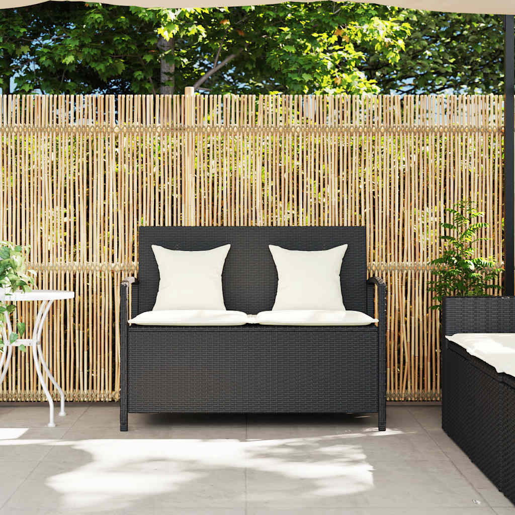 Panca Portaoggetti da Giardino con Cuscino in Polyrattan Nero