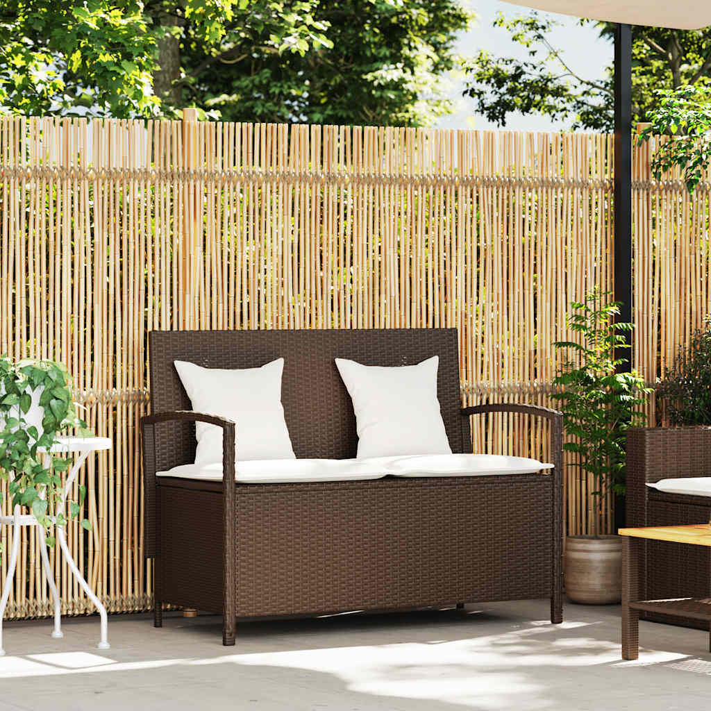 Panca Portaoggetti da Giardino con Cuscino Marrone Polyrattan