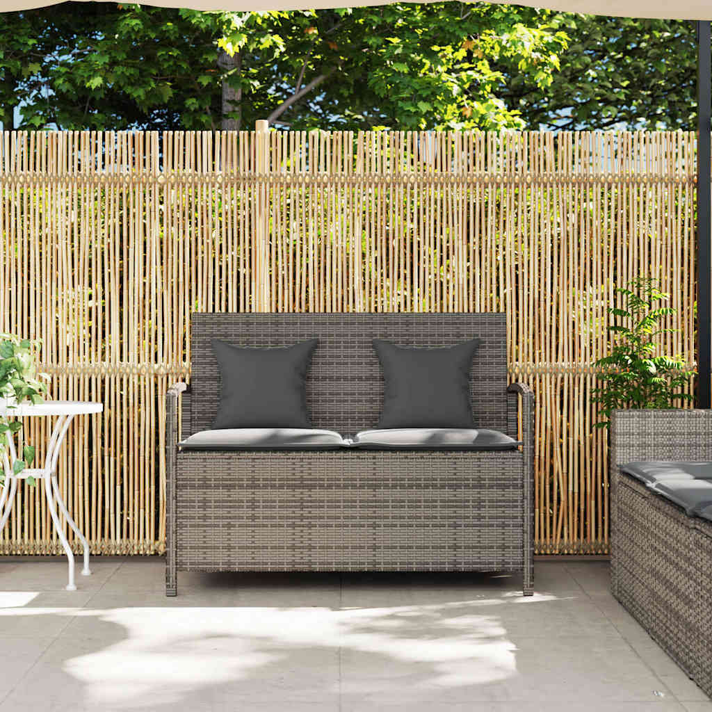 Panca Portaoggetti da Giardino con Cuscino Grigio in Polyrattan