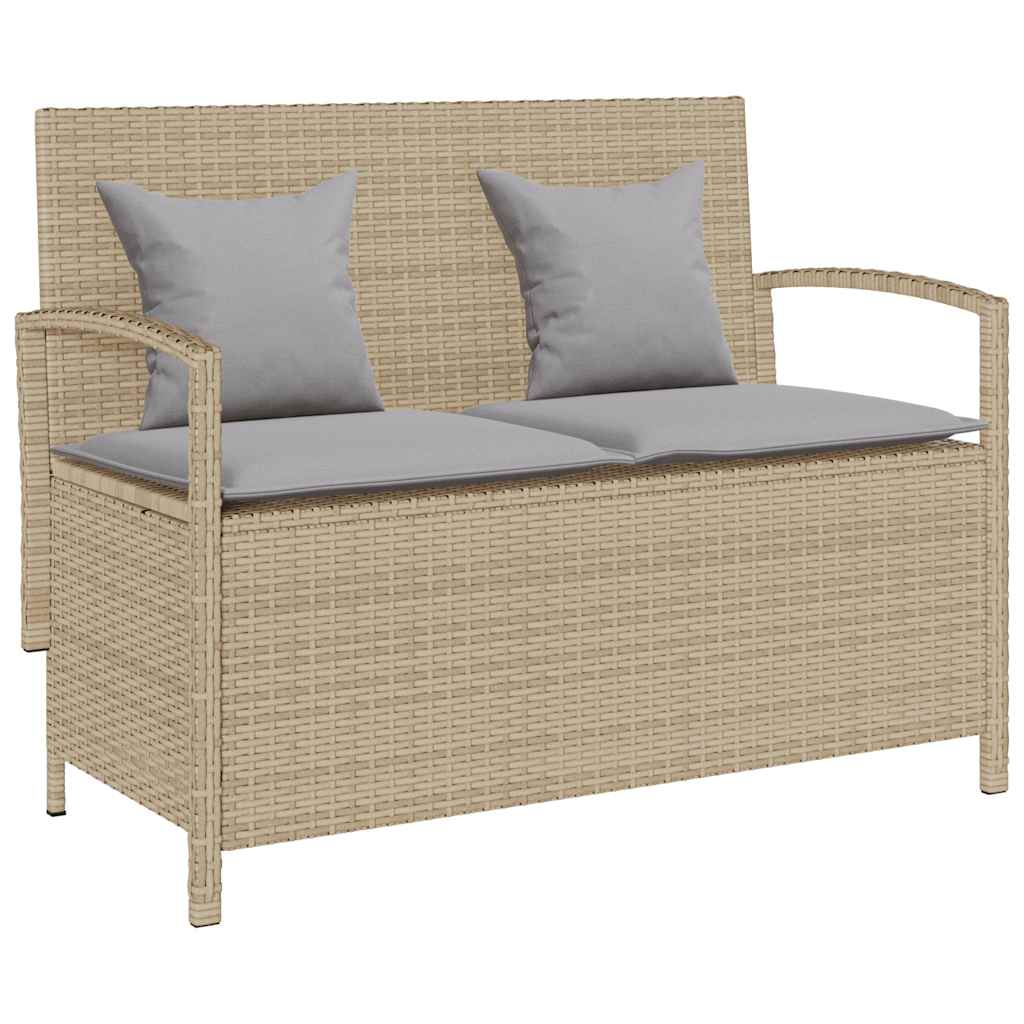 Panca Portaoggetti da Giardino con Cuscino Beige in Polyrattan