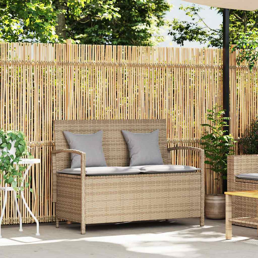 Panca Portaoggetti da Giardino con Cuscino Beige in Polyrattan