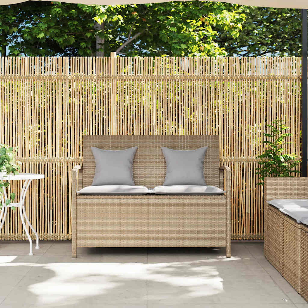 Panca Portaoggetti da Giardino con Cuscino Beige in Polyrattan