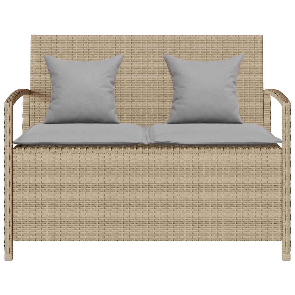 Panca Portaoggetti da Giardino con Cuscino Beige in Polyrattan