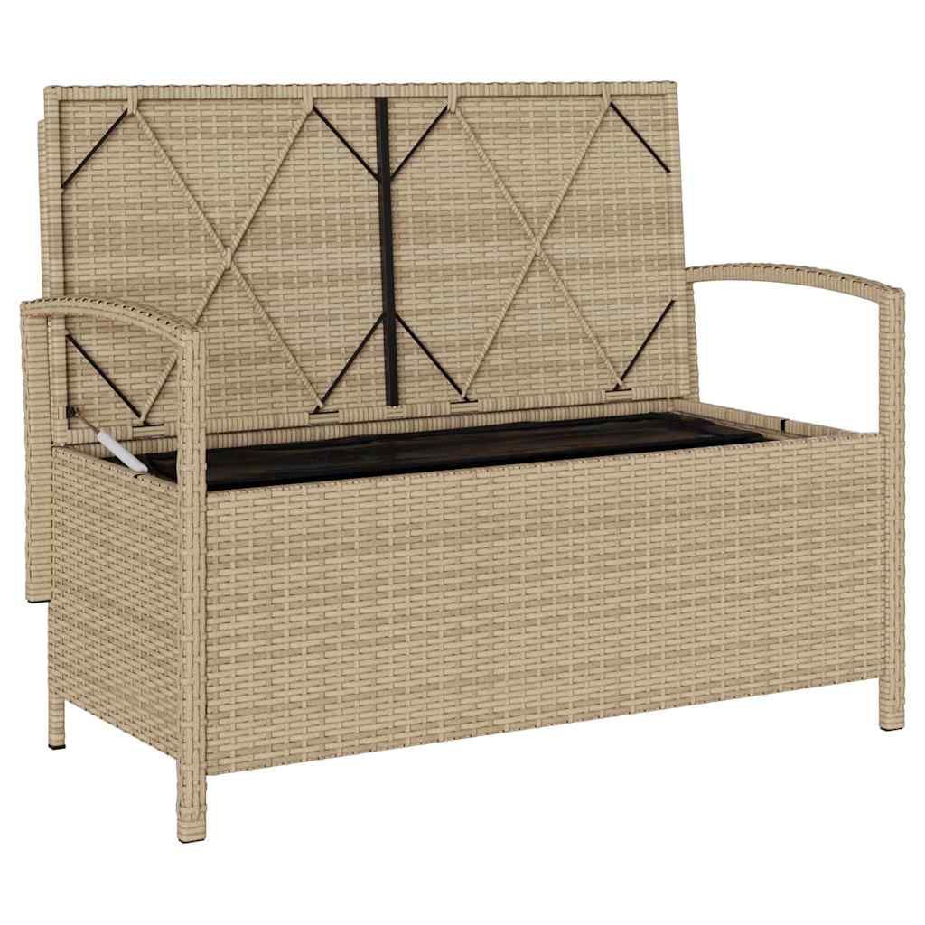 Panca Portaoggetti da Giardino con Cuscino Beige in Polyrattan