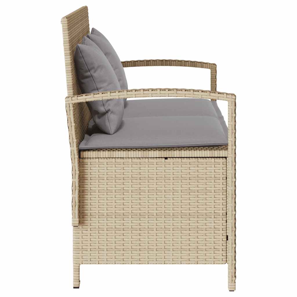 Panca Portaoggetti da Giardino con Cuscino Beige in Polyrattan