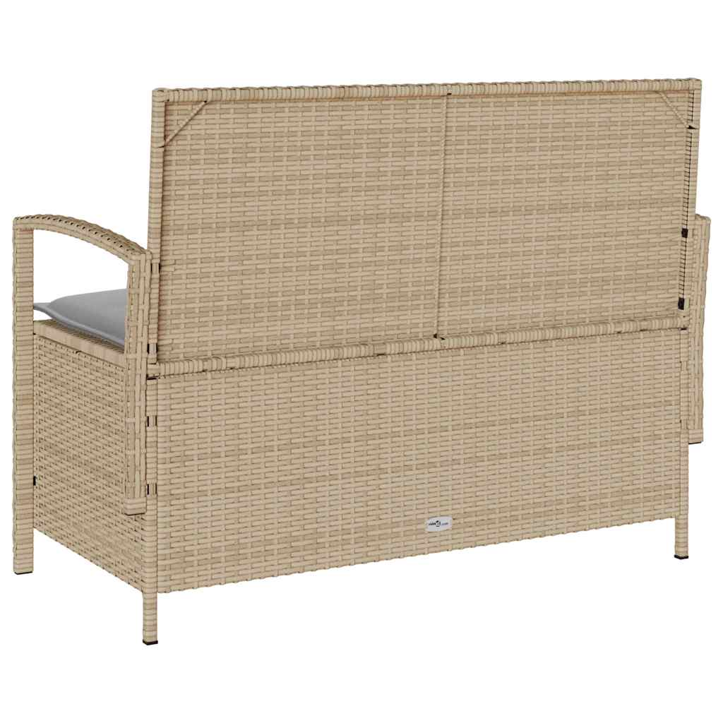 Panca Portaoggetti da Giardino con Cuscino Beige in Polyrattan