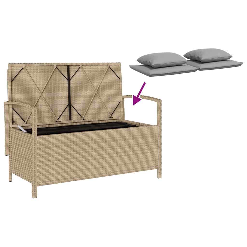 Panca Portaoggetti da Giardino con Cuscino Beige in Polyrattan