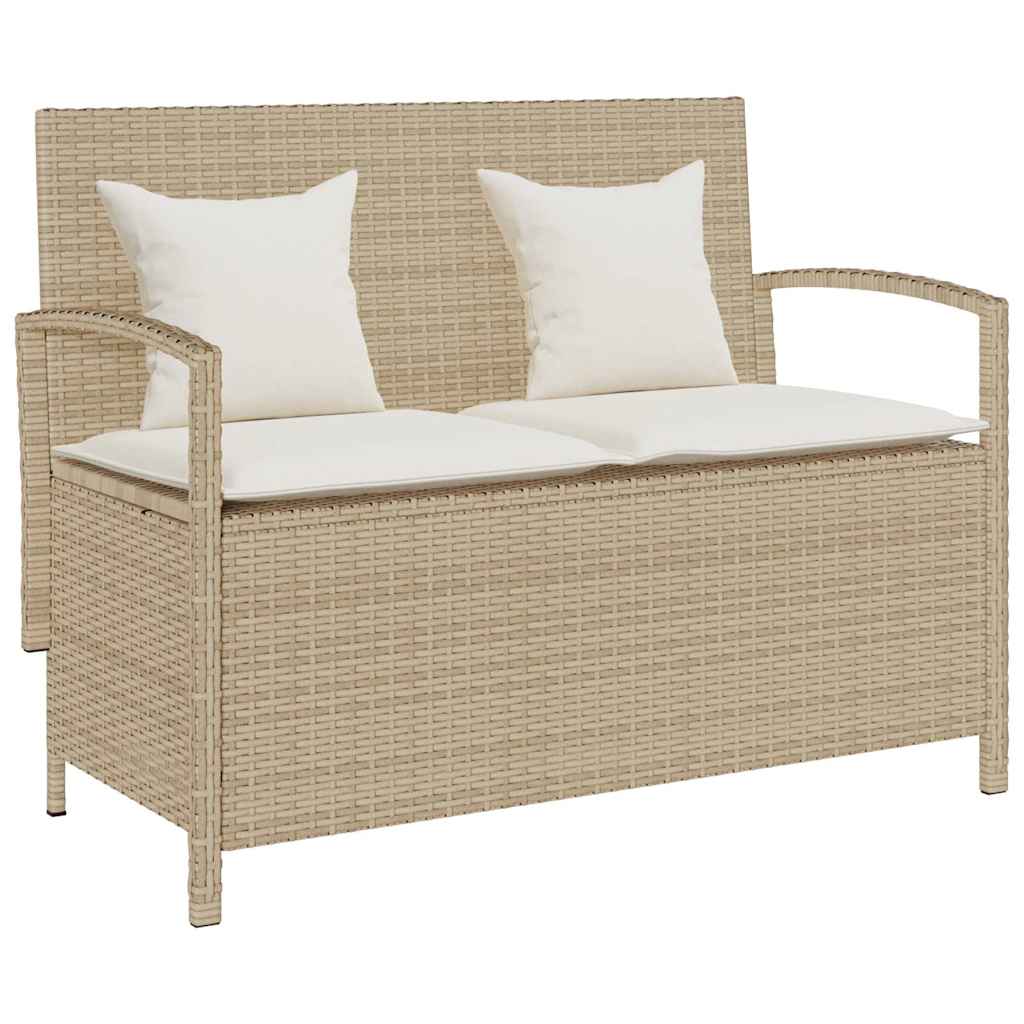 Panca Portaoggetti da Giardino con Cuscino Beige in Polyrattan