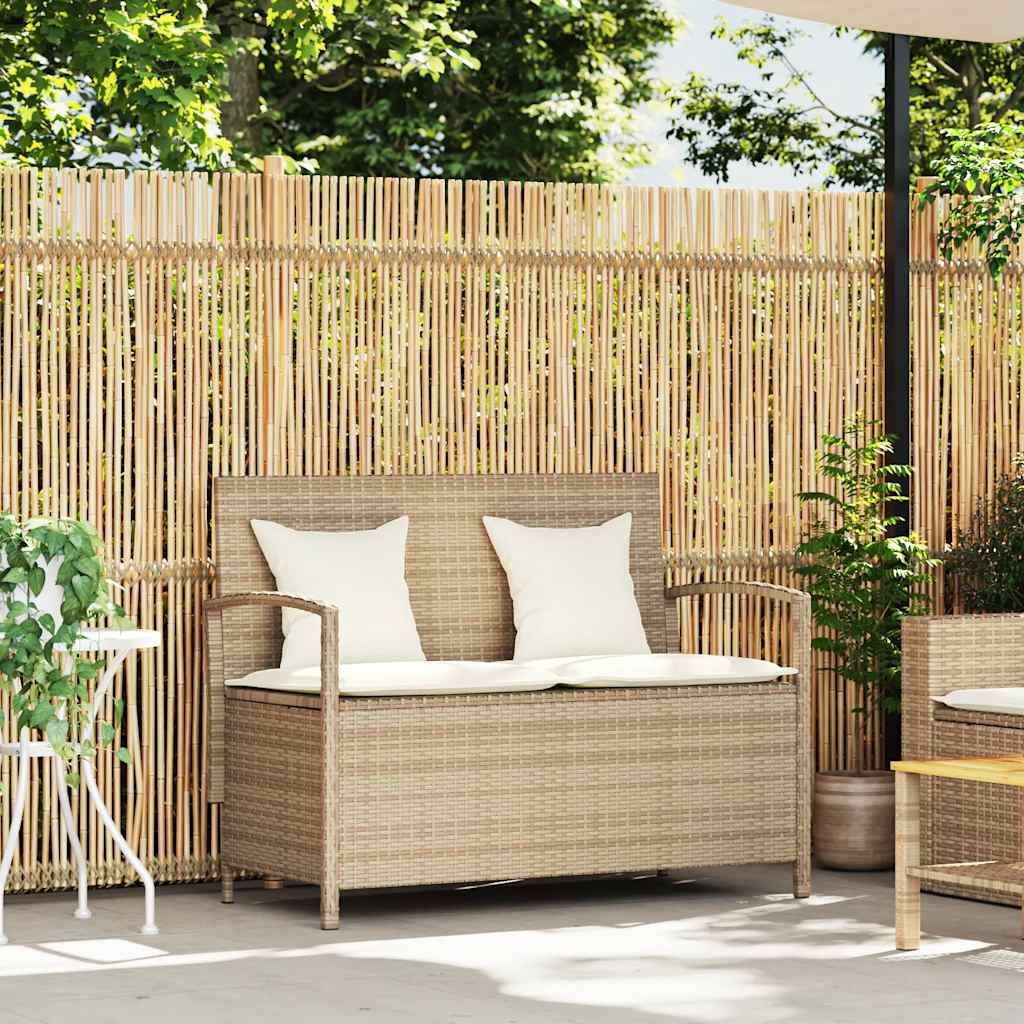 Panca Portaoggetti da Giardino con Cuscino Beige in Polyrattan