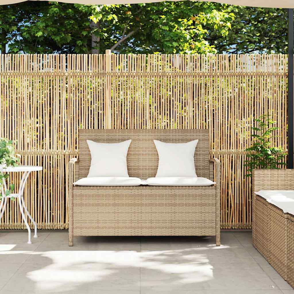 Panca Portaoggetti da Giardino con Cuscino Beige in Polyrattan