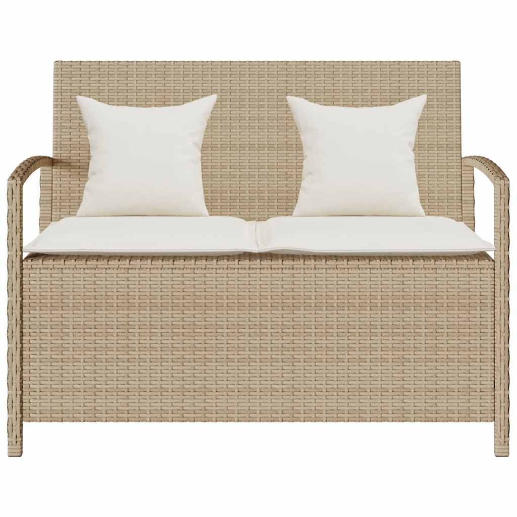 Panca Portaoggetti da Giardino con Cuscino Beige in Polyrattan