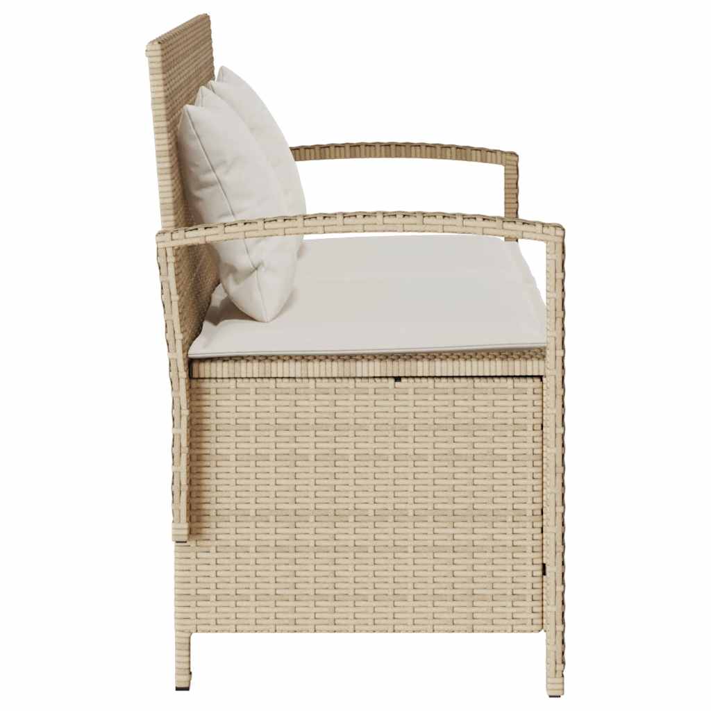 Panca Portaoggetti da Giardino con Cuscino Beige in Polyrattan