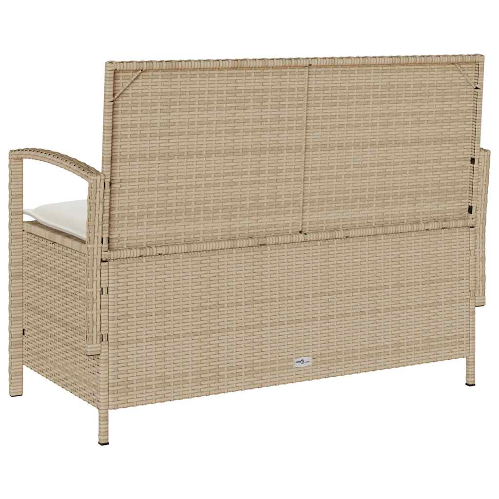 Panca Portaoggetti da Giardino con Cuscino Beige in Polyrattan